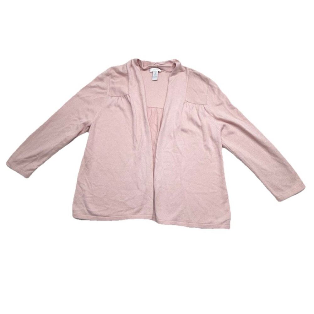 Chicos Cardigan Sweater Open Front Size 1 US 8 Light Pink Silk Blend